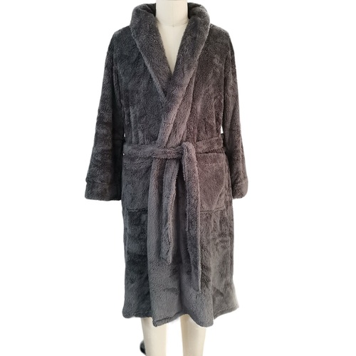 Mens Grey Winter Coral Fleece Dressing Gown Bath Robe (1198 New)
