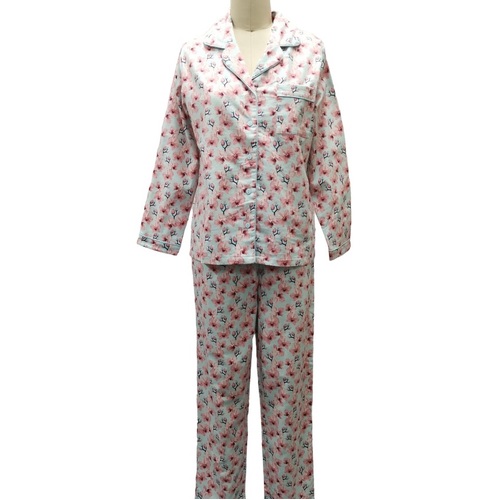 Ladies Blue Pink Floral Cotton Flannelette PJS Size 18-24 Pyjamas Set (8064)