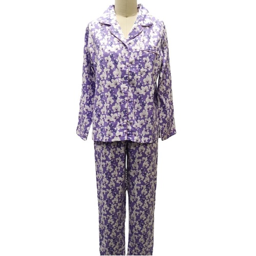 Ladies Purple Floral Cotton Flannelette PJS Size 18-24 Pyjamas Set (8064)