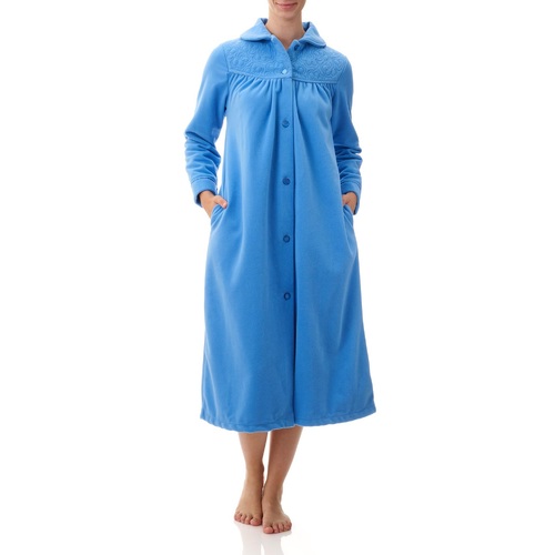 Ladies Givoni Blue Mid Length Button Dressing Gown Bath Robe (74)