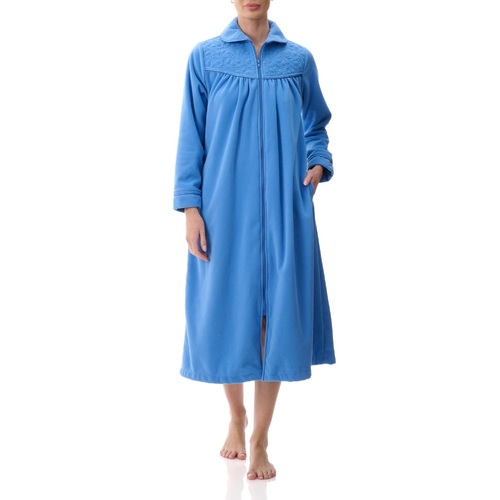 Ladies Givoni Blue Mid Length Zip Dressing Gown Bath Robe (GB76)