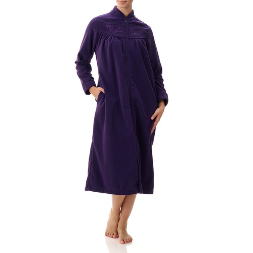 Ladies Givoni Imperial Purple Mid Length Zip Dressing Gown Bath Robe (GB81)