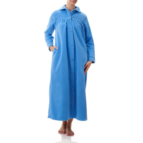 Ladies Givoni Blue Long Length Button Dressing Gown Bath Robe (GB89)