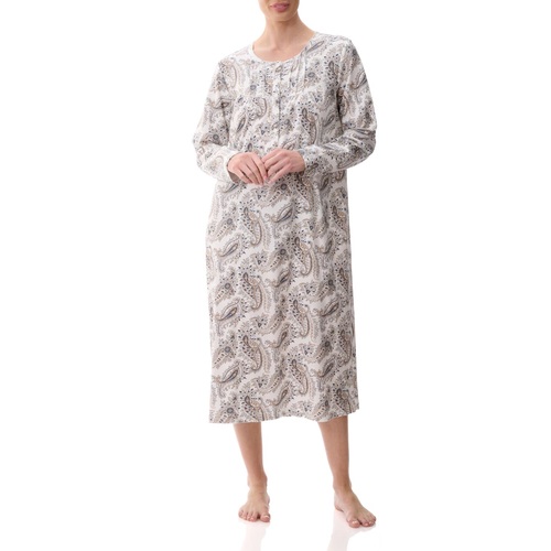 Ladies Givoni Cream Paisley Print Cotton Mid Length Nightie PJS (Laurie 90L)