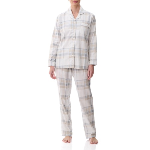 Ladies Givoni Flannelette Long Length PJS Set Grey Check (Skyler 96S)