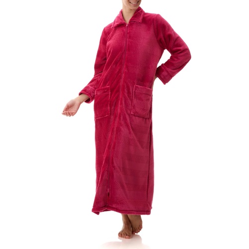 Ladies Givoni Luxury Cranberry Red Long Length Zip Dressing Gown Bath Robe (GU32)