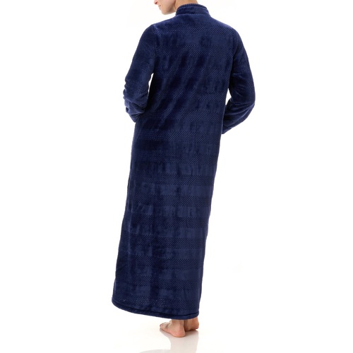 Ladies Givoni Luxury Navy Blue Long Length Zip Dressing Gown Bath Robe (GU32)