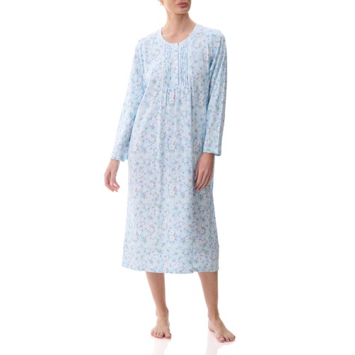 Ladies Givoni Cotton Mid Length Mint Blue Floral Print Nightie PJS (Betsy 23B)