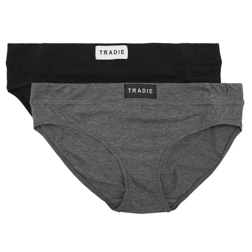Ladies Tradie 2 Pack Sizes 8-16 Black Grey Comfies Underwear Bikini Briefs Ignite (SB2)