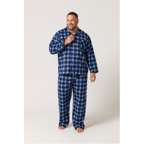 Mens Size S-7XL Contare Flannelette Navy Blue Tartan PJS Pyjamas Long Set (535100 ICB)