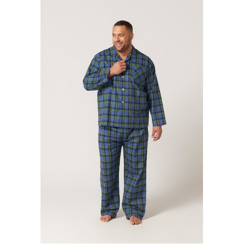 Mens Size S-7XL Contare Flannelette Green Blue Tartan PJS Pyjamas Long Set (ICG)