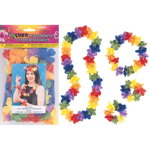 Fancy Dress Costume Accessories Hawaiian Colourful Rainbow Lei Set