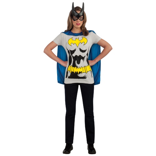 Ladies Costume Fancy Dress Halloween Batgirl T-shirt with Cape XLarge