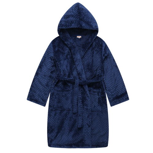 Boys Size 10-16 Navy Blue Hooded Dressing Gown Bath Robe