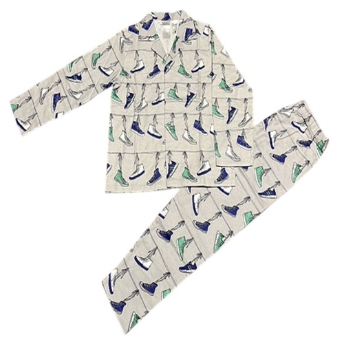 Mens PJS 100% Cotton Flannelette Grey Sneaker Shoes Print Long Pyjamas (Me)