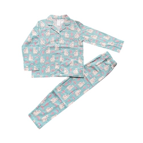 Girls Sizes 2-7 Mint Llama Print Cotton Flannelette Pyjamas Long Set PJS (Me)