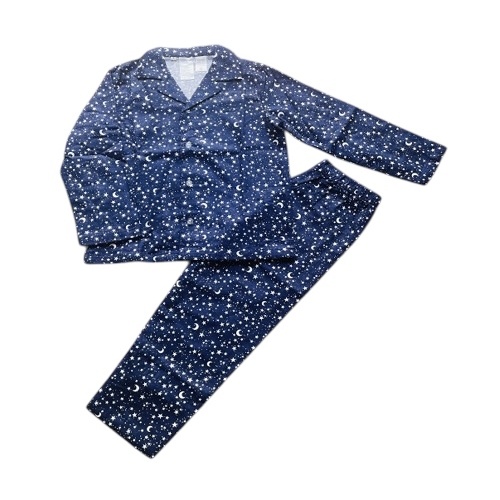 Girls Size 8-16 Navy Blue Star Print Cotton Flannelette Long Pyjamas PJS Set (Me)