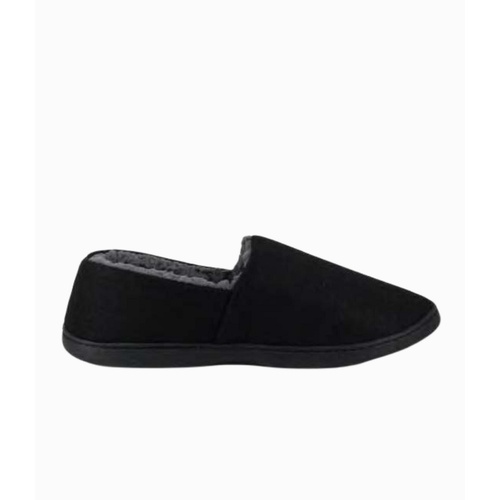 Mens Black Slip On Slippers Sherpa Lined Polar Fleece (13204)