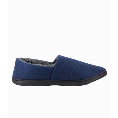 Mens Navy Blue Slip On Slippers Sherpa Lined Polar Fleece (13204)