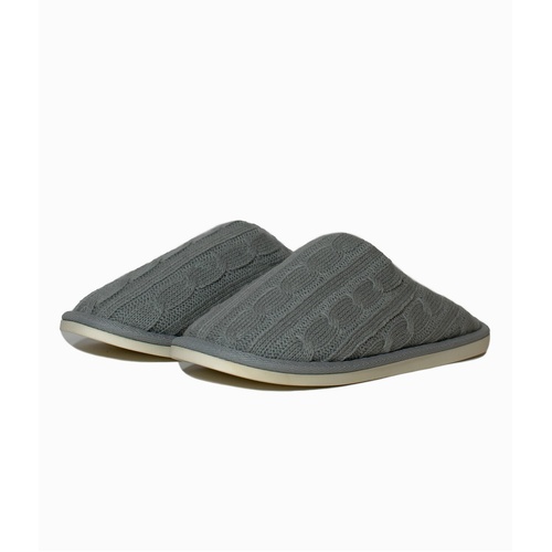 Ladies Grey Cable Knit Scuff Slippers Faux Fur Lining (13055)
