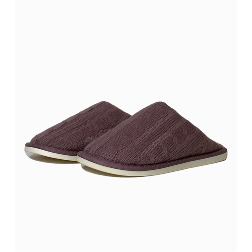 Ladies Mauve Cable Knit Scuff Slippers Faux Fur Lining (13055)