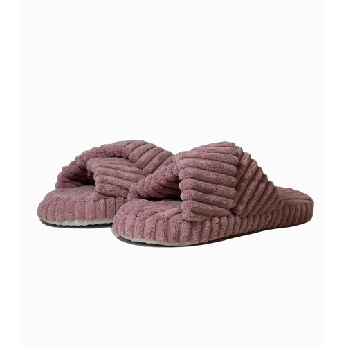 Ladies Blush Pink X Cross Over Rib Velour Scuff Slippers (13061)
