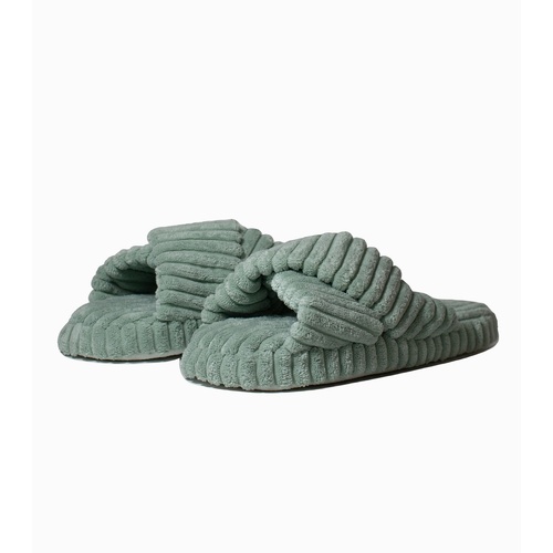 Ladies Green X Cross Over Rib Velour Scuff Slippers (13061)