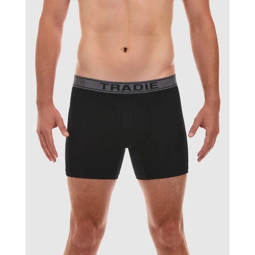 Mens Tradie 2 Pack Sizes S-2XL No Chafe Boxer Shorts Long Leg Trunk Black Grey (4SK)