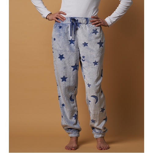 Ladies Sizes XS-3XL Blue Star Print Coral Fleece Long Pyjama Pants PJS (54240)