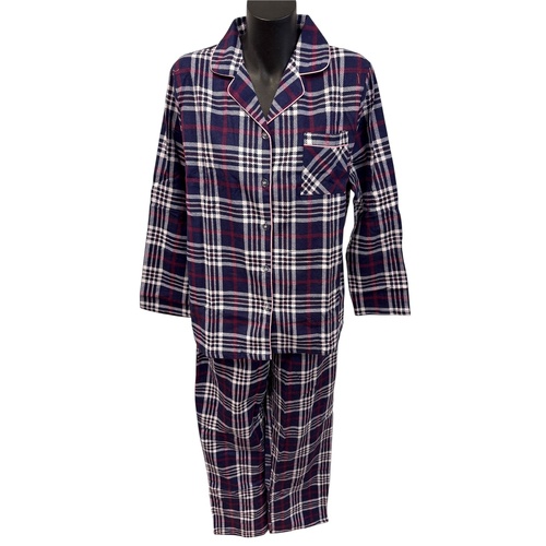 Ladies Sizes 14-18 Navy Wine Check Cotton Flannel PJS Pyjamas Set (56240)