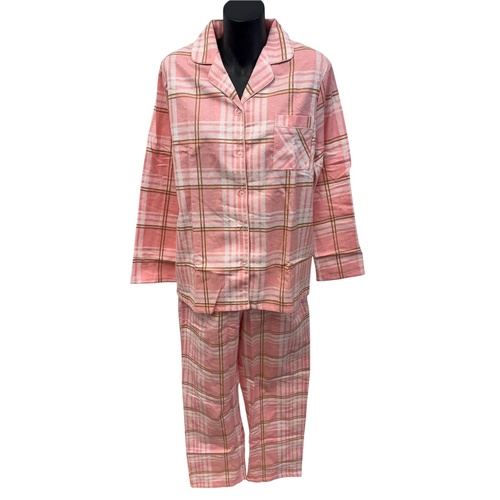 Ladies Sizes 14-18 Pink Check Cotton Flannel PJS Pyjamas Set (56240)