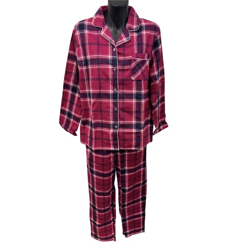 Ladies Sizes 14-18 Red Black Check Cotton Flannel PJS Pyjamas Set (56240)
