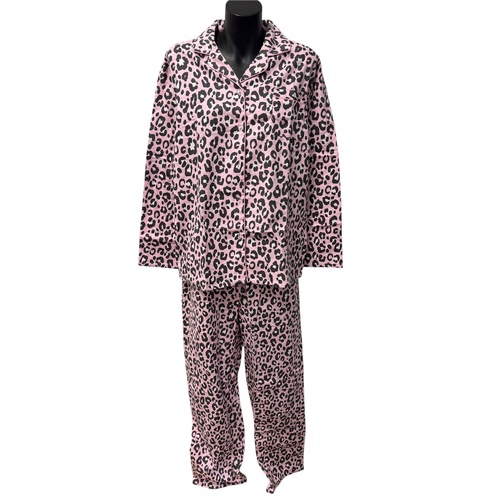 Ladies Sizes 14-18 Pink Leopard Print Cotton Flannel PJS Pyjamas Set (56241)