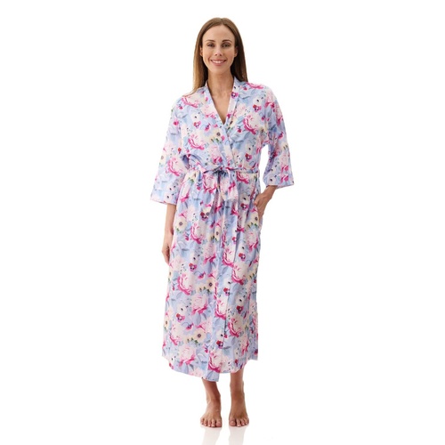 Womens Givoni Floral Mid Length Cotton Summer Dressing Gown Bath Robe 12W