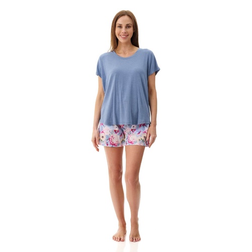 Womens Givoni Blue Floral Short Sleeve Summer Cotton Short Pyjama Set 66W