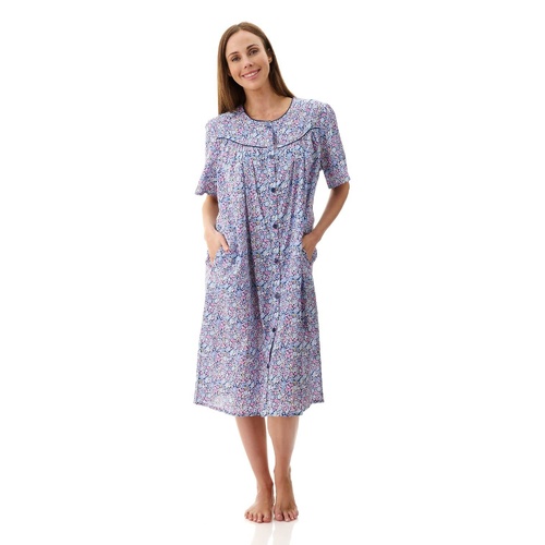 Womens Givoni Navy Blue Floral Summer Short Cotton Brunch Coat Bath Robe 18D