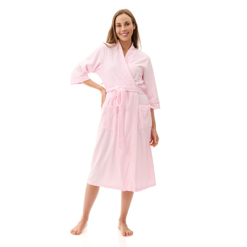 Womens Givoni Pink Short Terry Cotton Summer Dressing Gown Bath Robe 75