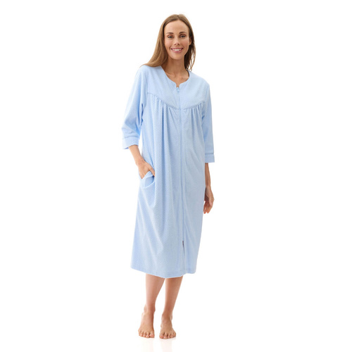Womens Givoni Sky Blue Short Terry Cotton Summer Zip Dressing Gown Bath Robe 87