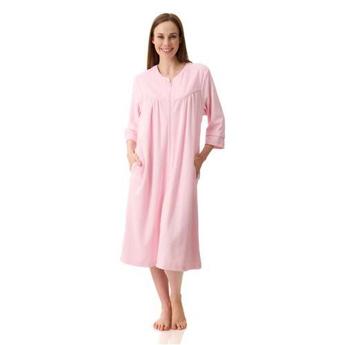 Womens Givoni Pink Short Terry Cotton Summer Zip Dressing Gown Bath Robe 87