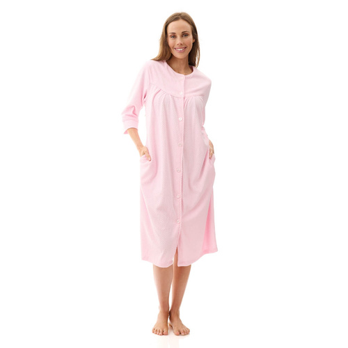 Womens Givoni Pink Short Terry Cotton Summer Button Dressing Gown Bath Robe 97