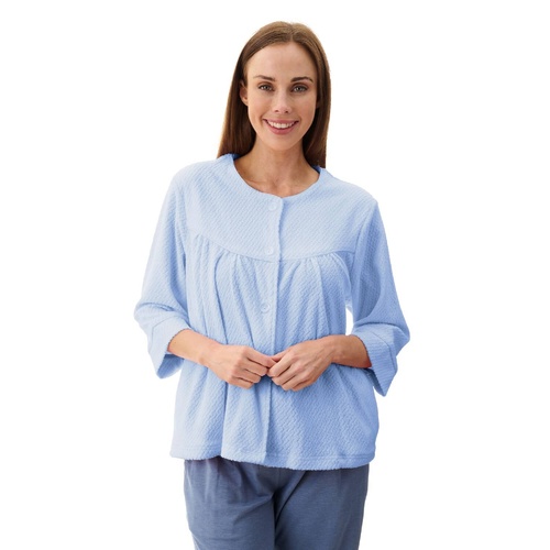 Womens Givoni Sky Blue Button Up Terry Cotton Summer Bed Jacket Lounge Wear 98