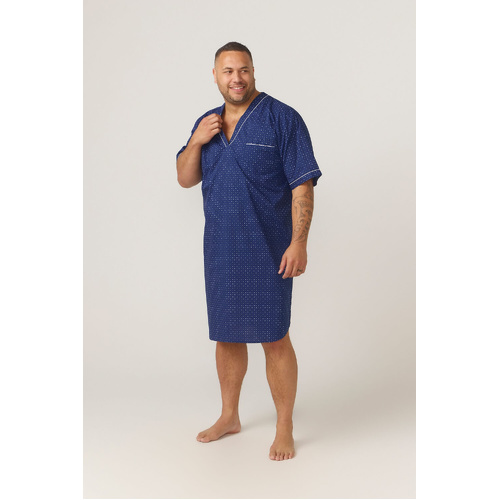 Mens Contare Sizes S-3XL Navy Blue Cotton Short Sleeve Nightshirt Pjs - SPN