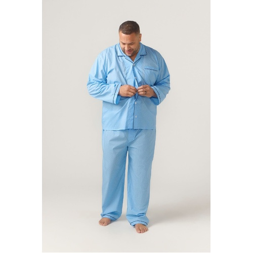 Mens Contare Sizes S-3XL Light Blue Cotton Long Sleeve Pyjama Set Pjs - SPB