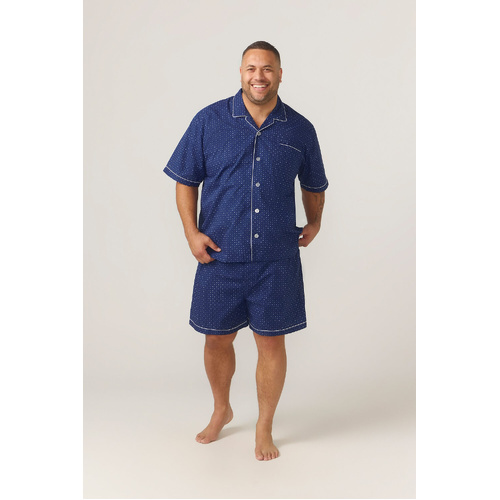 Mens Contare Sizes S-4XL Navy Blue Cotton Short Sleeve Pyjama Set Pjs - SPN