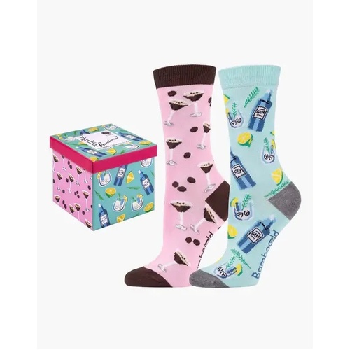 Womens Bamboozld 2 Pack Gin & Cocktail Print Bamboo Novelty Dress Crew Socks