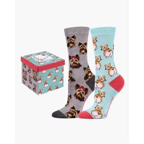 Womens Bamboozld 2 Pack Dog & Pooches Print Bamboo Novelty Dress Crew Socks