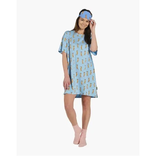 Womens Bamboozld Blue Meerkat Bamboo Cotton Short Sleeve T-Shirt Nightie