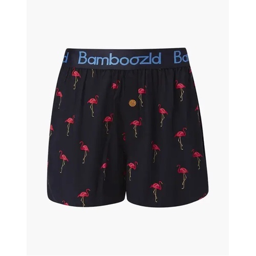 Mens Bamboozld Navy Blue Flamingo Loose Fit Boxer Shorts Bamboo Blend
