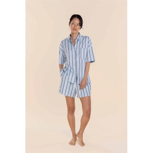 Womens Gingerlilly Sasha Blue Stripe Cotton Short Summer Pyjama Set