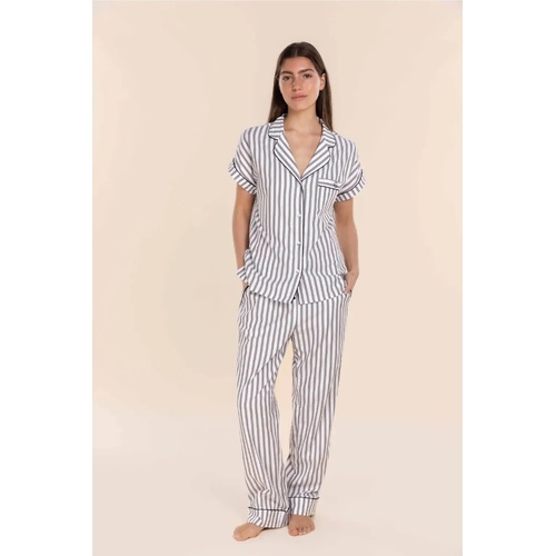 Womens Gingerlilly Winona Olive Stripe Cotton Short Summer Pyjama Pants Set